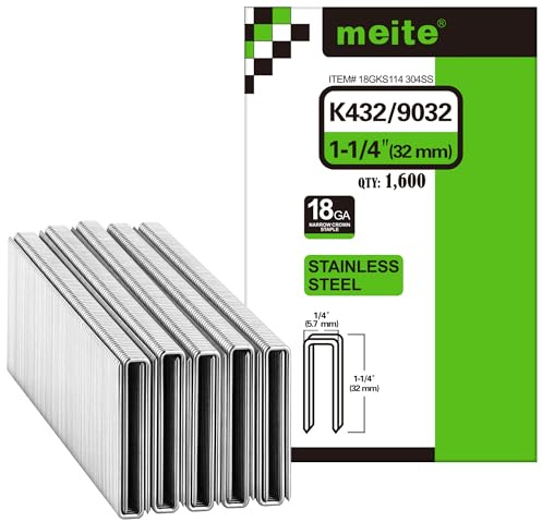 meite Grapas de corona estrecha calibre 18 tipo 90/32 mm para grapadora, grapas de acero inoxidable para tapicería, muebles, cajas de madera, manualidades y bricolaje, 1600 unidades