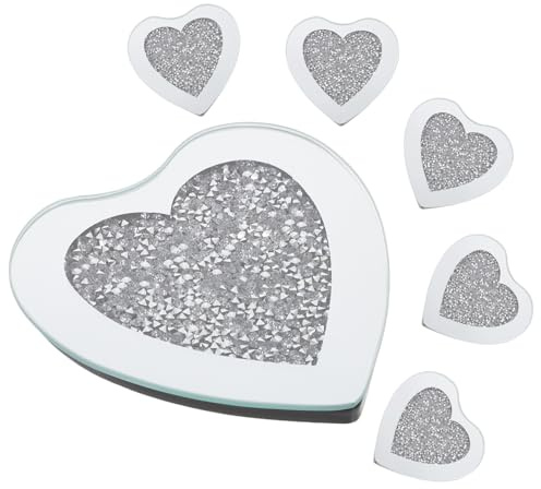 FONDOTIN 6 pezzi Sottobicchieri Forma di Cuore in Vetro Trasparente Resistente e Antiscivolo Protezione Tavolo e Decorazione Cucina per Bar e Ristorante