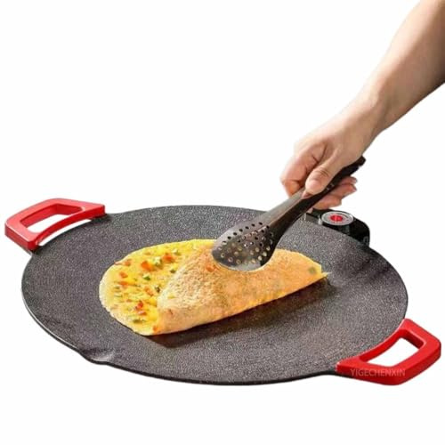 YIGECHENXIN Plancha eléctrica Antiadherente de 800 W con Control de Temperatura, 40 cm Multifuncional para Barbacoa de Interior Incluye trípode metálico Ideal para cocinar filetes y Huevos,40cm