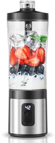 AMZCHEF Tragbarer Mixer 600ml - Smoothie Maker mit 6 Klingen,120W Motor Mixer to Go, 6000mAh -15 Zyklen, IPX6 Wasserdicht, BPA-Frei,Mini-Mixer für Shakes Smoothies Proteinpulver