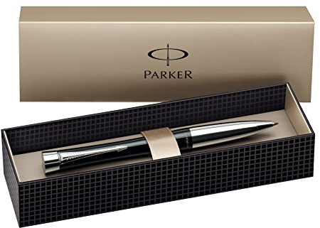 Parker S0767130 Urban-Kugelschreiber (London Cab-schwarz mit Chromverzierungen, blaue Tinte)