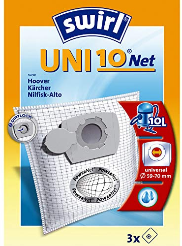 Swirl Uni 10 PowerNet Staubfilterbeutel für Hoover, Kärcher, Nilfisk-Alto Staubsauger, 3 Stück