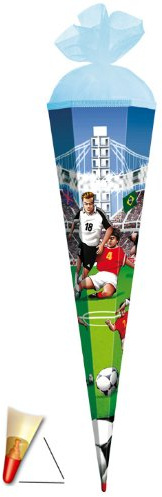Schultüte - Fußball 70 cm - mit Holzspitze/Filzabschluß - Zuckertüte Roth Fussball Ball Sport Fussballer Bälle Tor Jungen