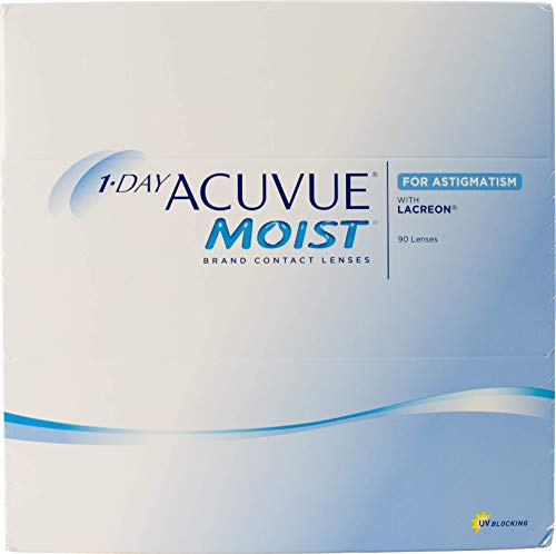 1-Day Acuvue Moist for Astigmatism, torische Tageslinsen weich, 90 Stück/BC 8.5 mm/DIA 14.50 / CYL -0.75 / ACHSE 110 / +1 Dioptrien