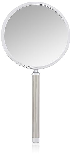 Fantasia Handspiegel mit Griff - zweiseitig, normal und 10-fache Vergrößerung, Ø 16 cm, Länge: 18,5cm, Silber - Chrom