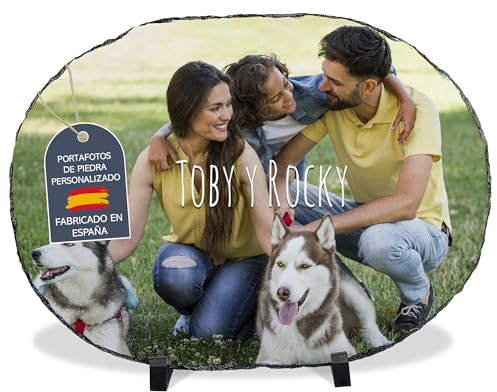 LolaPix Portafotos de Piedra Personalizado con Foto y Texto. Fotos Personalizadas Regalo. Marco de Fotos Personalizado. Regalo Personalizado Día del Padre. Regalo Bautizo Niño y Niña. 27x36cm Ovalada