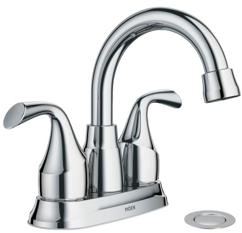 Moen Idora Chrome Two-Handle Centerset Bathroom Sink Faucet with Drain Assembly, 84115