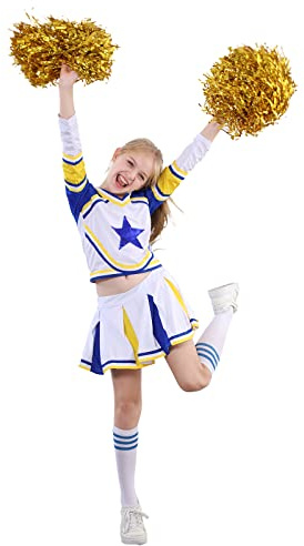 LOLANTA Déguisement de Pom-Pom Girl à Manches Longues pour Filles, Pompons et Chaussettes pour Halloween et Carnaval, Jaune, 10-11 Ans, 150