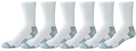 Amazon Essentials Chaussettes de Sport Athlétique en Coton, Maintien au Sec, Longueur Mi-mollet, Respirant Homme, 6 Paires, Blanc, 41-45