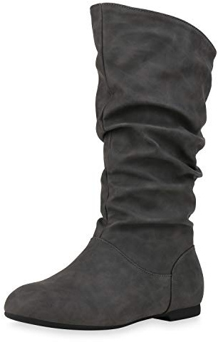SCARPE VITA Damen Schlupfstiefel Warm Gefütterte Stiefel Basic Wildleder-Optik Schuhe Flache Slouch Boots 152414 Grau Grau 40