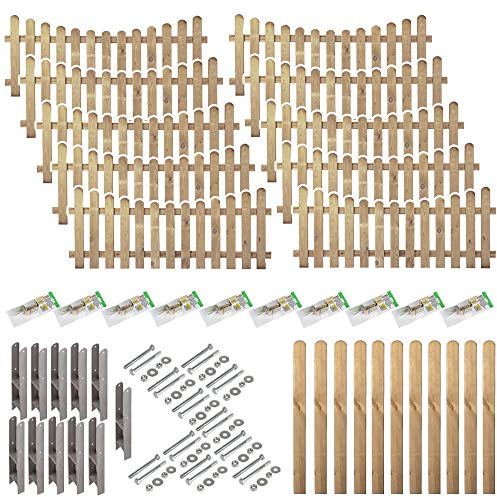 Komplett-Set Friesen-Zaun mit Unterbogen Günstig & Gut // 10 Vorgarten-Zaun (180 x 80 auf 65 cm) + Zubehör // ca. 18,8 lfd. Meter // + 11 Zaunpfeiler mit Rundkopf (9 x 9 x 95 cm) + Montagematerial