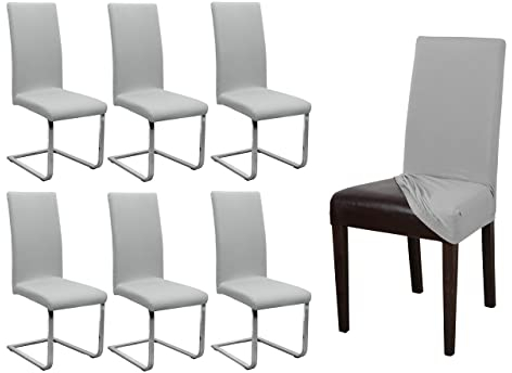 BEAUTEX 6er Set Jersey Stuhlhusse, elastische Stretch Husse Baumwolle Bi-Elastic, Farbe wählbar (Hellgrau)