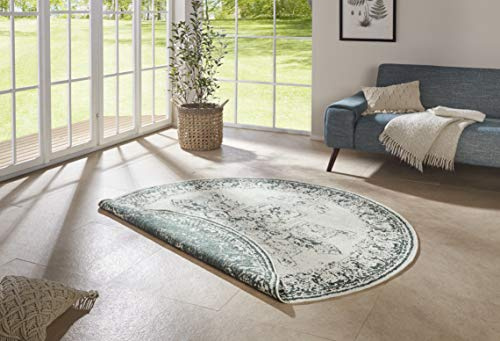 NORTHRUGS In- und Outdoor Teppich Borbon Rund ⌀140cm - Wendeteppich Wetterfest Orientalisches Vintage Design Läufer für Balkon Terrasse Garten Wintergarten Wohnzimmerteppich Wasserfest in Grün Creme