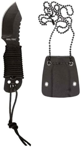 Mil-Tec Unisex - Paracord Neck Knife for Adult, Black, 10.5 cm