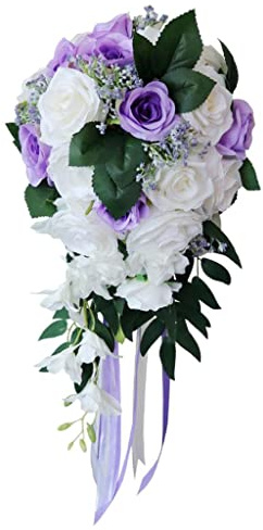 Harilla Realistischer Hochzeits Braut Blumenstrauß Handgebundenes Blumendekor Party Angebot Weiß + Weinrot, Weiß + Lila