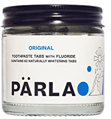 PÄRLA Original Toothpaste Tablets with Fluoride | 62 Tabs, 1 Month Supply | Eco-Friendly Bites in Sustainable Packaging | Peppermint Flavour | Natural Whitening, Gluten Free & Vegan | Refillable Jar