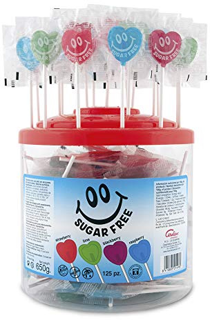 Caramelos Cerdán - Piruletas Corazón sin Azúcar Sabores Variados | Tarro de 125 Unidades | Caramelo Duro con Palo sin Gluten ni Alérgenos | Ideal para San Valentín y Cumpleaños