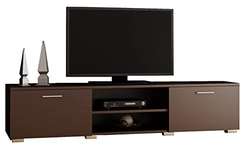 MATKAM Fernsehkommode Roma, H35 x B150 x T40 cm, EIN offenes Regalfach in der Mitte, Links und rechts Regale mit Türen (Wenge)