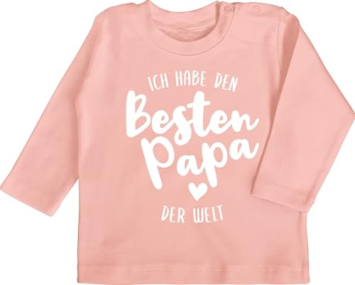 Baby Langarmshirt - zum - Ich Habe den besten Papa der Welt I Papa Geschenk Vatertag - 6/12 Monate - Babyrosa - Shirt ersten Tshirt papatagsgeschenk Vater Babykleidung Vatertagsgeschenk 1 dad Daddy