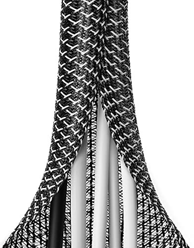 ZhiYo 6.6ft - 1 inch Cable Sleeve, Cord Wrap Wire Protector Tubing for Pets, PC Cable Wrap, Computer Cable Management Sleeve - Black - White