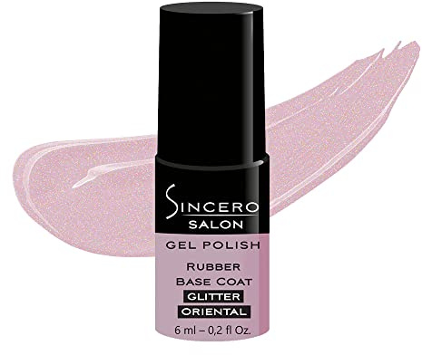 SINCERO SALON Rubber Base Gel Glitter Oriental - Aufbauende Gummibasis für Gelnägel - Selbstnivellierend & dickviskos - Nagelverstärkung Rekonstruktion & leichte Verlängerung - UV/LED Gel - 6ml