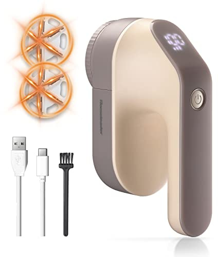 Electric Fabric Shaver, Homeleader Rechargeable Lint Remover, Led Digital Display Sweater Shaver with 3-Speeds and 6-Leaf Blades, Fabric Pill Remover for Clothes, Couch and Furniture, Champagne.
