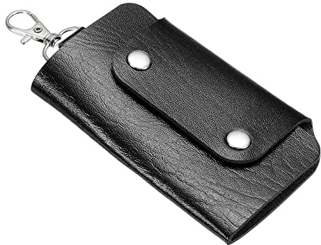 PATIKIL Key Case Cover, 1 Pack PU Leather Keychain Holder Key Sleeve with 6 Keychains for Key Hanging, Black