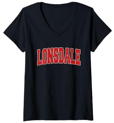 Damen LONSDALE MN MINNESOTA Uni-Stil USA Vintage-Sport T-Shirt mit V-Ausschnitt