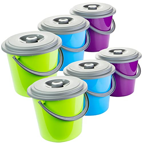 Cubo de limpieza con tapa, 5 litros, 6 unidades, plástico apto para alimentos, 3 colores, apto para alimentos