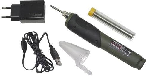 Proxxon 28142 Akku-Elektronik-Lötgerät EL/A (Lötstellen-Beleuchtung, Akku 3,6 V / 2,0 Ah, Temperatur 470°C, inkl. Schutzhaube, Lötzinn, Ladegerät)