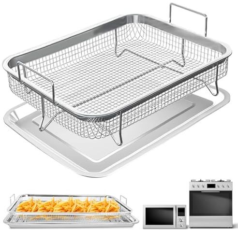 Air Fryer Basket for Oven,2 Pieces 12.2'' x 8.74'' Non-stick Steel Mesh Grill Basket Air Fryer Baking Tray Accessories Rack Roasting Basket for Convection Oven with Air Fryer, Dishwasher Safe
