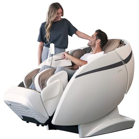 Casada Skyliner III Massagesessel Massagestuhl, 4D-L-Track-Massage, Zero-Gravity, Carbon Wärme, Ganzkörper-Massage, Audiostimulation (Weiß-Braun)