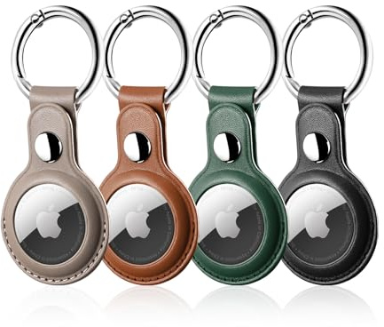 LETREEN Kompatibel med Apple AirTag hänge, 4-pack läder Airtag fodral med nyckelring, skyddsfodral för Air Tag fodral, förlust stötsäker reptålig Airtag Case hållare med nyckelring