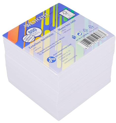 Westcott Notizzettel weiß 800 Blatt Nachfüllpack | Notizblock mit 9 x 9 cm großen Blättern in weiß | Nachfüllset für Spenderbox | FSC-zertifiziertes Papier 80g/m² | E-1733199 00