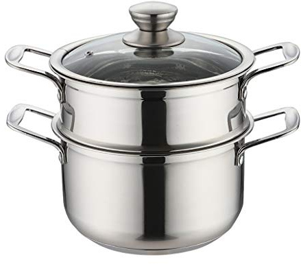 ANSNOW Cacerola/Olla de Vapor de Alimentos de 2 Nide Acero Inoxidable, Juego de Cesta de Vapor, Vaporera con Tapa de Vidrio Y Acabado de Espejo Pulido/20 * 27Cm