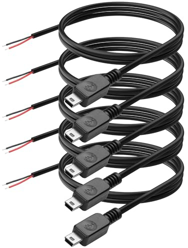 YAODHAOD Lot de 5 câbles mini USB vers nu - 1 m - 22 AWG - 5 V - 3 A - Pour équipement USB installé ou remplacement - Câble d'alimentation 1 m - Câble d'alimentation 22 AWG - Mini fiche
