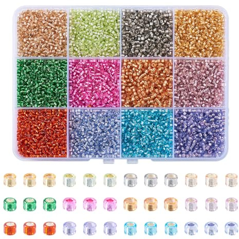 Craftdady 15700 st glasfröpärlor 12/0 2 mm små distanser tjeckiska pärlor silverfodrade hantverk i låda 12 färger för smyckestillverkning armband halsband, hål: 1~1,4 mm