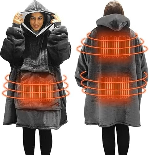Junbig Wearable Heated Blanket Hoodie,USB Heated Blanket Electric Wearable Blanket,Electric Blanket with Sherpa Fleece Flannel,Giant Pocket & Sleeves,3 Heat Settings,3 Hours Auto Shut-off (No Battery)
