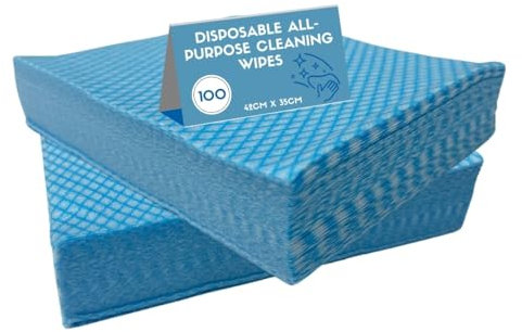 100pk HUGE 42x35cm All Purpose Cloths, J Cloths Style Disposable Cloths For Cleaning Bathroom Kitchen Surfaces & Window Wiping General Cleaning Cloths Lint Free Blue
