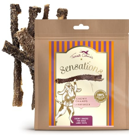 Terra Canis Sensations Chewy Champs – lammpanser 150 g I naturliga, torkade tuggartiklar I sysselsättning genom tuggning | kompletteringsfoder för hundar