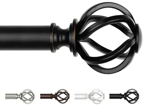 USFOOK Gardinenstange Schwarz 80 bis 218 cm Lang, Vorhangstange Ausziehbar | 22 mm dekorative Gardinenstangen, Vorhangstangen für Wandmontage, mit floralen Endstück, für Wohnzimmer Schlafzimmer