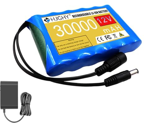 HJGHY Batería de Iones de Litio Recargable de 12 V, 20 000 mAh y 30 000 mAh, con Cargador para cámara, Tira de luz LED de xenón.