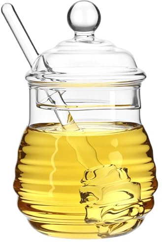 QWORK® 300ml Glass Honey Jar with Spoon and Lid, Honey Pot & Dipper, for Home Kitchen Party