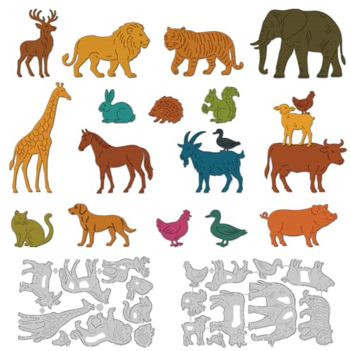 DELORIGIN Stanzformen Mit 17Stile Tieren Wald Gestanzt Bauernhof Stanzformen Aus Kohlenstoffstahl Schablonen Für Kartengestaltung Scrapbooking Prägeschablonen Vorlagen Für Papieralben