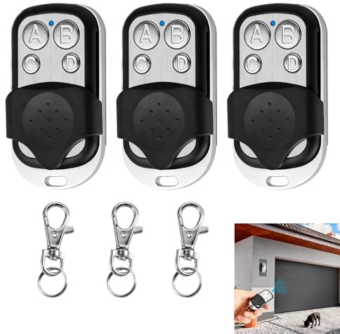 3 PCS 433MHz Universal Garage Door Remote Control, Gate Remote Control Fob Automatic Opener Copy Key with 4 Programmable Buttons, Wireless Cloning for Doors Electric Gates Security Systems Automation