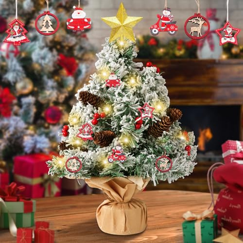 KIMIGO Mini Weihnachtsbaum,50 cm Kleiner Weihnachtsbaum,mit Beleuchtung LED Tisch Weihnachtsbaum klein künstlich geschmückt,mit Weihnachtsbaum-Stern für Weihnachtsdekoration