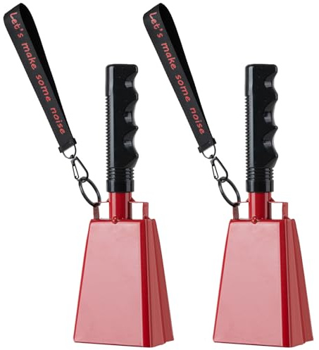 Cow Bells with Wrist Strap - Cowbell with Handle 2pcs, Customizable Cowbells for Sporting Events, for Football Games,Chimes, Percussion, Musical Instruments, Call Bell, Farm Ranch（Red）