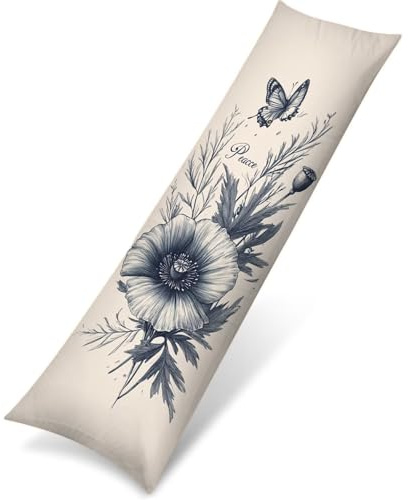 Beige Cuscino per Dormire Laterale 60x180 Cuscino Lungo per Dormire Lateralmente per Gravidanza e Sostenere la Maternità, Migliorare La Qualità Del Sonno, Federe Cuscini Letto Motivo Blu Navy Q-1530