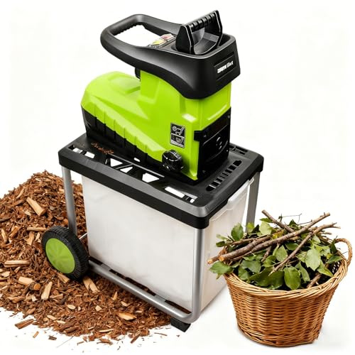 pedenencelia Broyeur De Branches Électrique 2800 W, avec Bac De 60 L Et Protection Contre Les Surcharges, 5000 TR/Min, pour Branches De 45 Mm (1,77), Broyeur D'arbres Et De Branches
