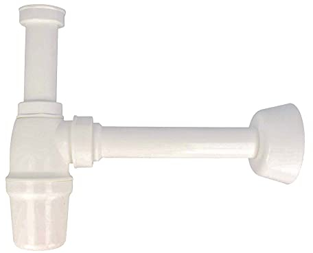 tecuro Flaschensiphon für Waschbecken, Anschluss 1 1/4 Zoll x 32 mm, Tauchrohr 110 mm kürzbar, Ø 34 mm, Kunststoff weiß - 58504 Geruchsverschluss